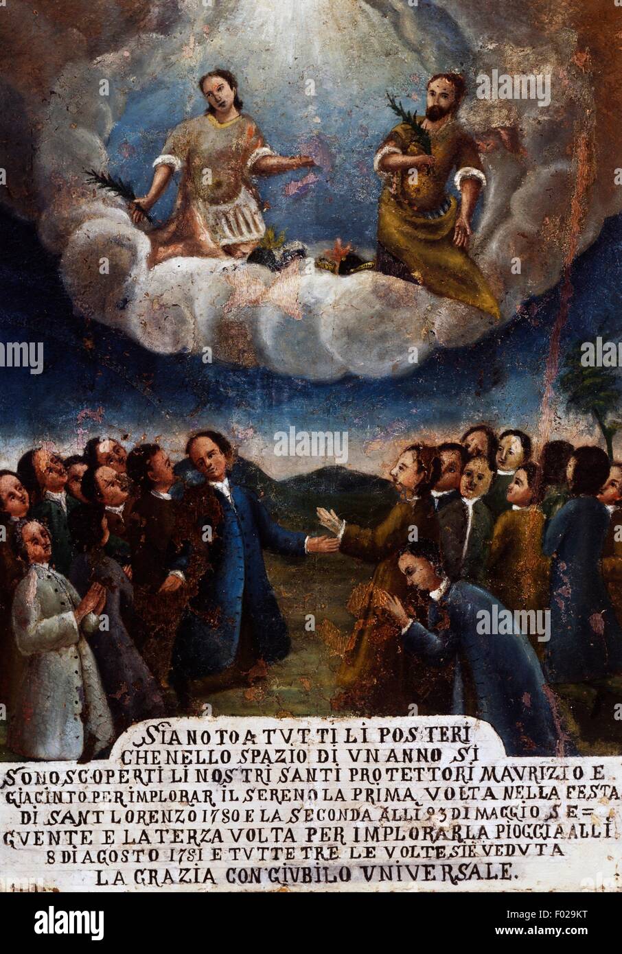 Faithful in prayer beseeching St Maurice and St Hyacinth, patrons of