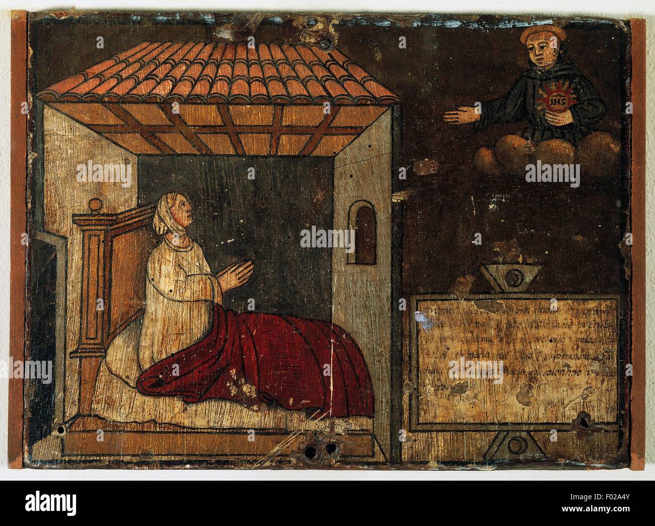 Sick woman in bed, ex voto, Basilica of Saint Nicolas, Tolentino, Marche, 16th century. Stock Photo
