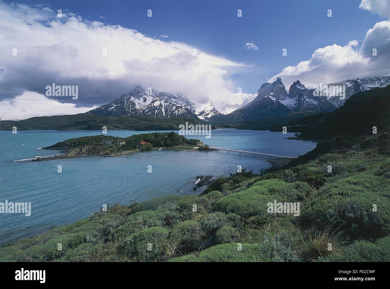 Chile, Patagonia, Magellane, Torres del Paine National Park, Pehoe lake Stock Photo