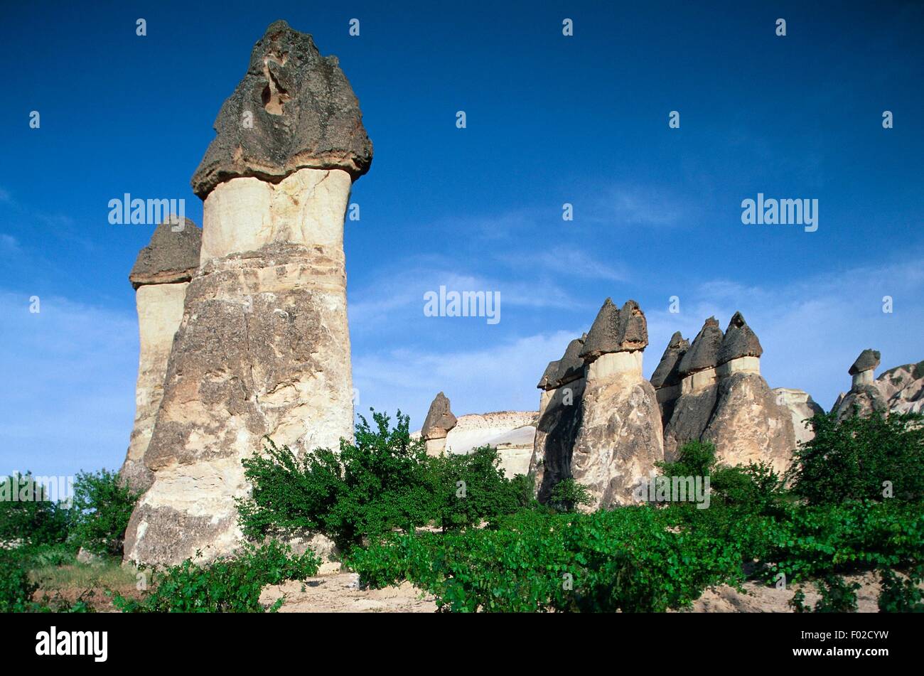Fairy chimneys (volcanic rock pyramids), near Zelve, Goreme Valley (UNESCO World Heritage List, 1985), Turkey. Stock Photo