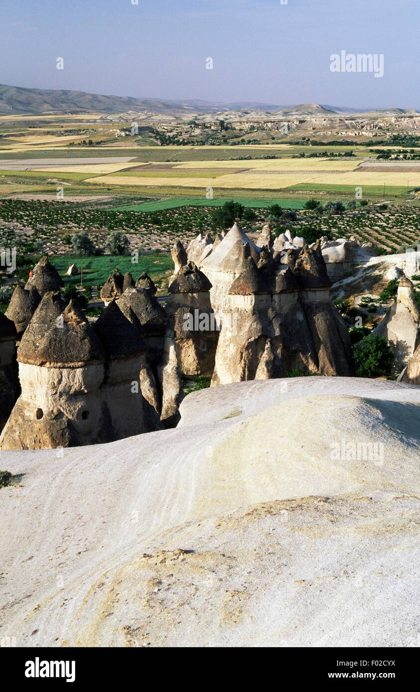 Fairy chimneys (volcanic rock pyramids), near Zelve, Goreme Valley (UNESCO World Heritage List, 1985), Turkey. Stock Photo