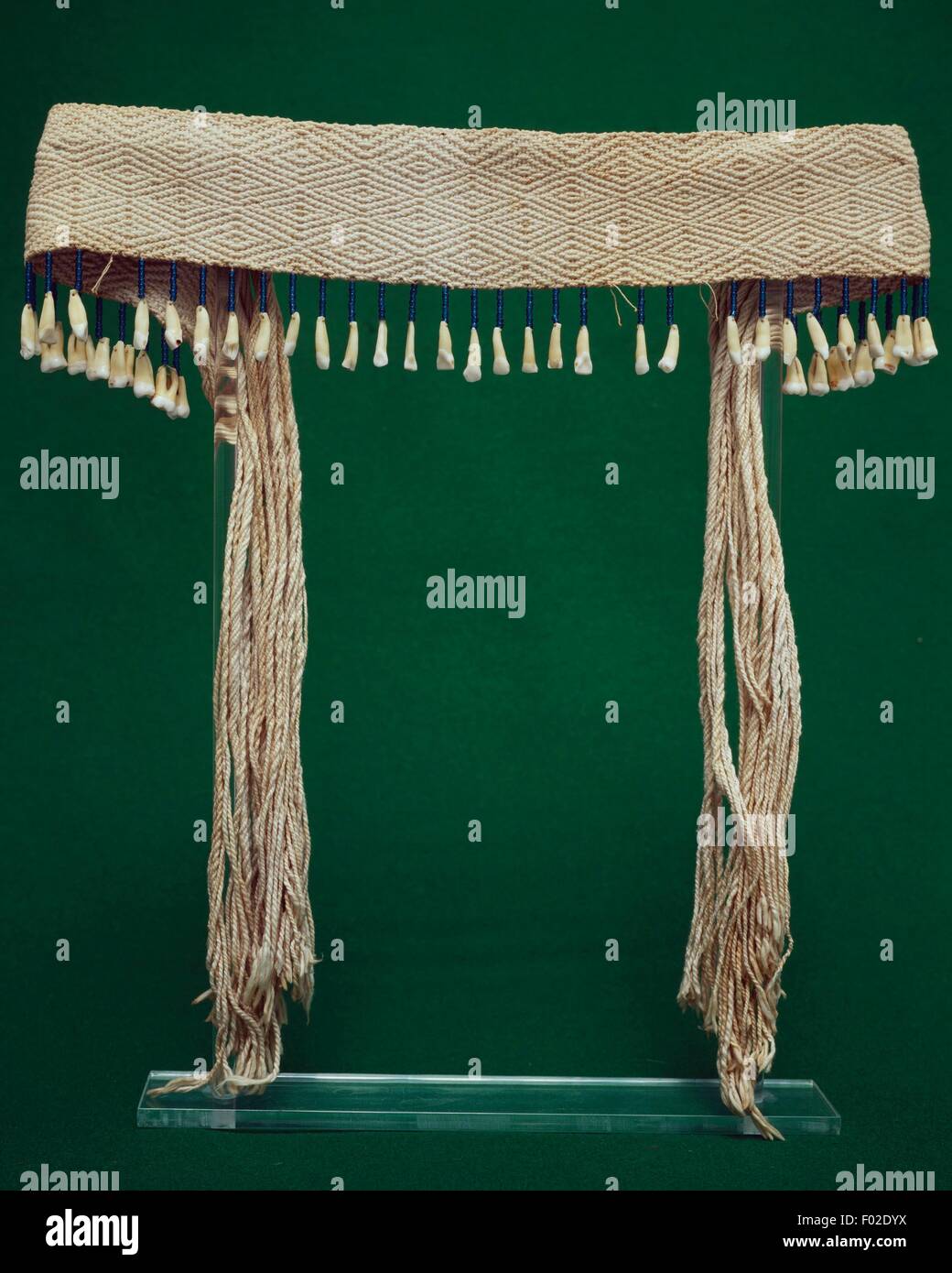 Cotton loincloth decorated with beads and human teeth, TupiGuarani
