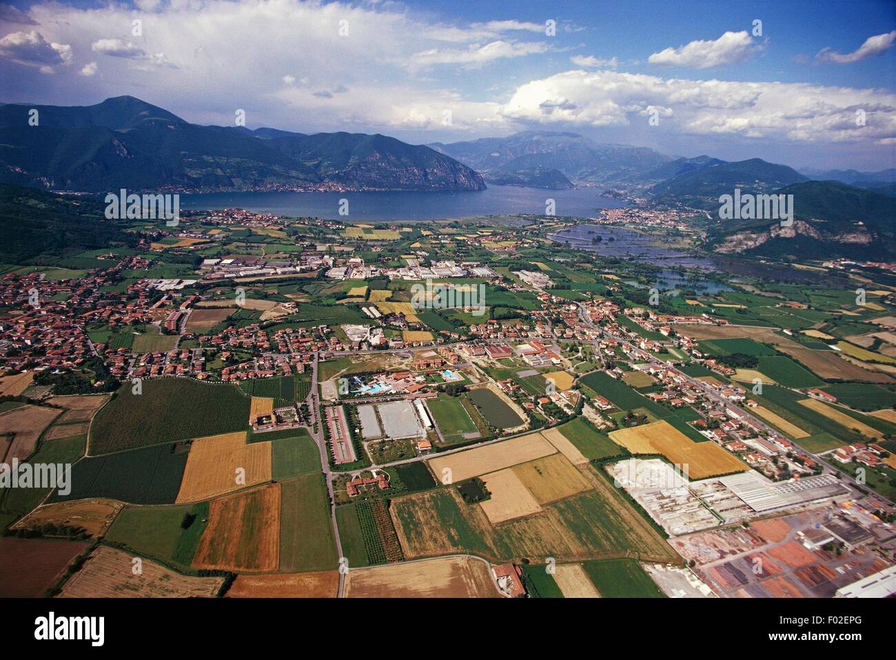 Aerial view of the Lake Iseo or Sebino - Lombardy Region, Italy Stock Photo