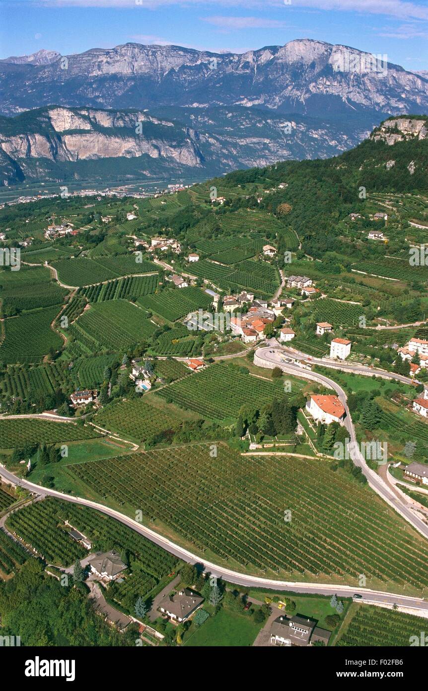 Aerial view of the Val di Cembra - Province of Trento, Trentino-Alto Adige Region, Italy Stock Photo