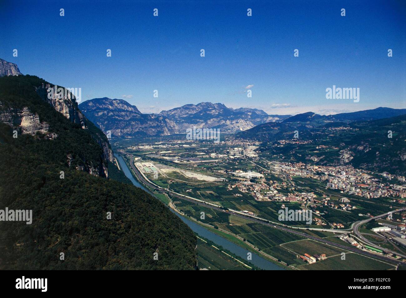 Aerial view of the Valle dell'Adige near Trento - Trentino-Alto Adige Region, Italy Stock Photo