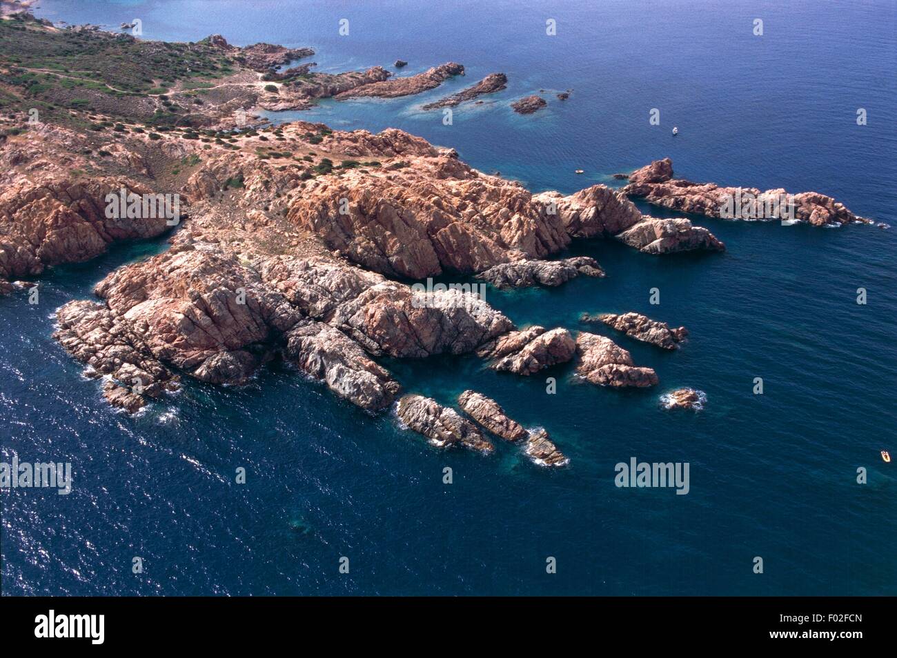 Aerial view of the coast near Isola Rossa, Frazione of Trinita' d'Agultu e Vignola - Province of Olbia-Tempio, Sardinia Region, Italy Stock Photo