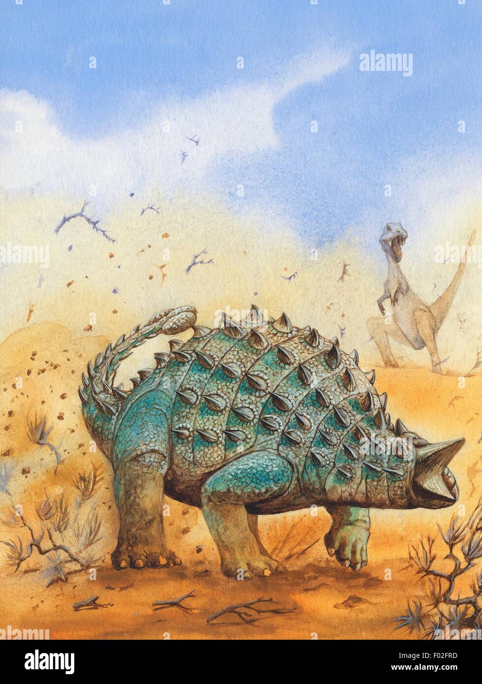 Tarchia gigantea), Ankylosauridae, Late Cretaceous. Illustration. Stock Photo