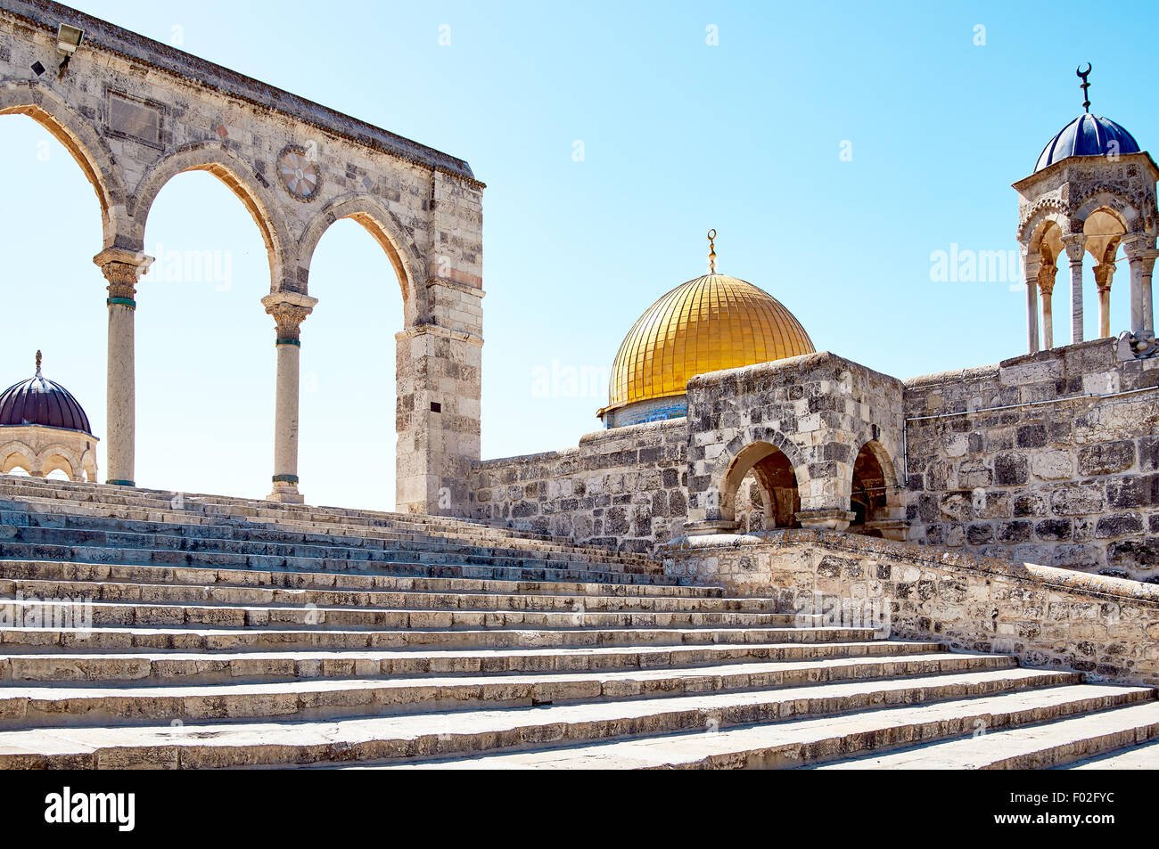 Arch next to Dome of the Rock, the most known mosque in Jerusalem. Stock Photo