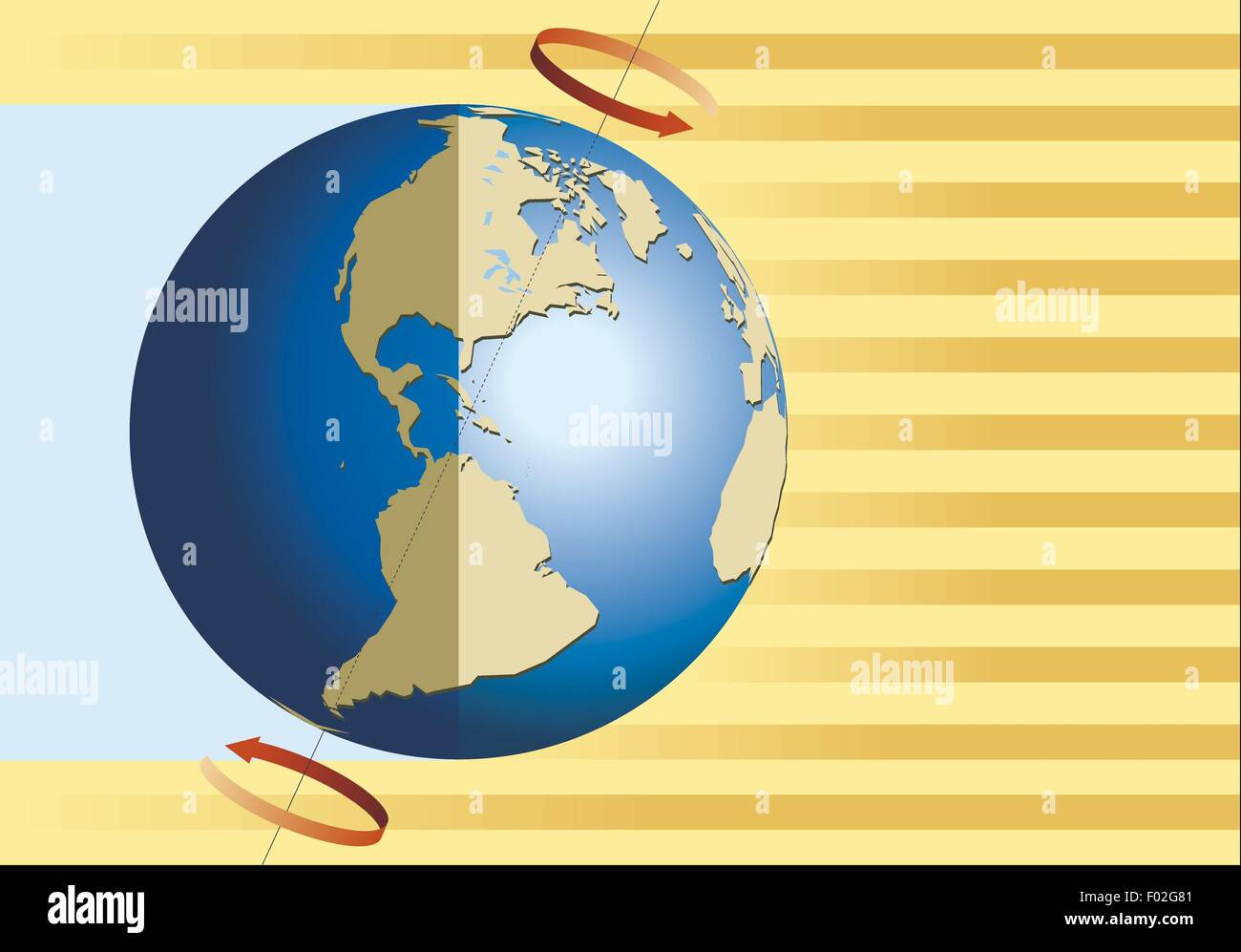 Astronomical Geography - Earth. Terrestrial rotation causes alternation of night and day. Color diagram Stock Photo