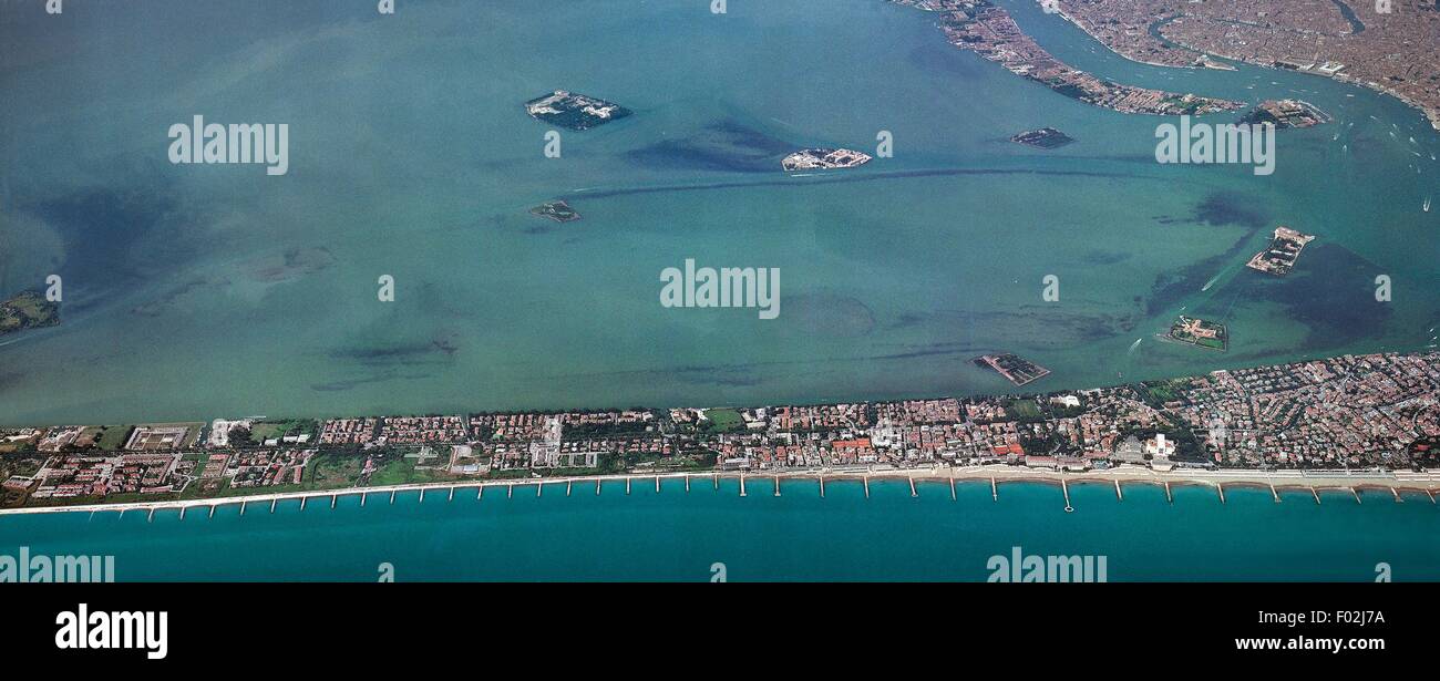 Aerial view of the Lagoon between Venice and Lido di Venezia - Veneto Region, Italy. Stock Photo