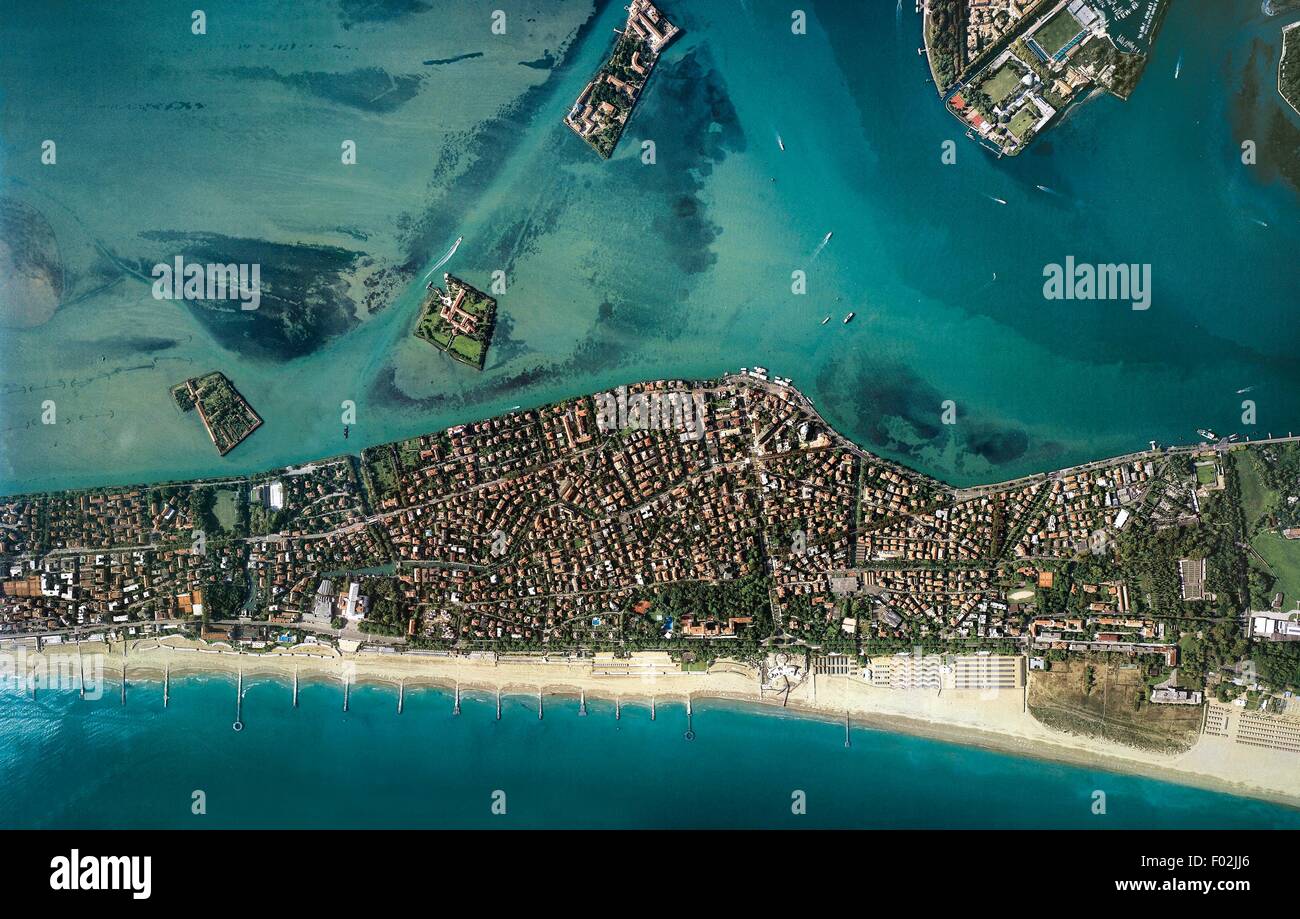 Aerial view of the Lido di Venezia - Province of Venice, Veneto Region, Italy. Stock Photo