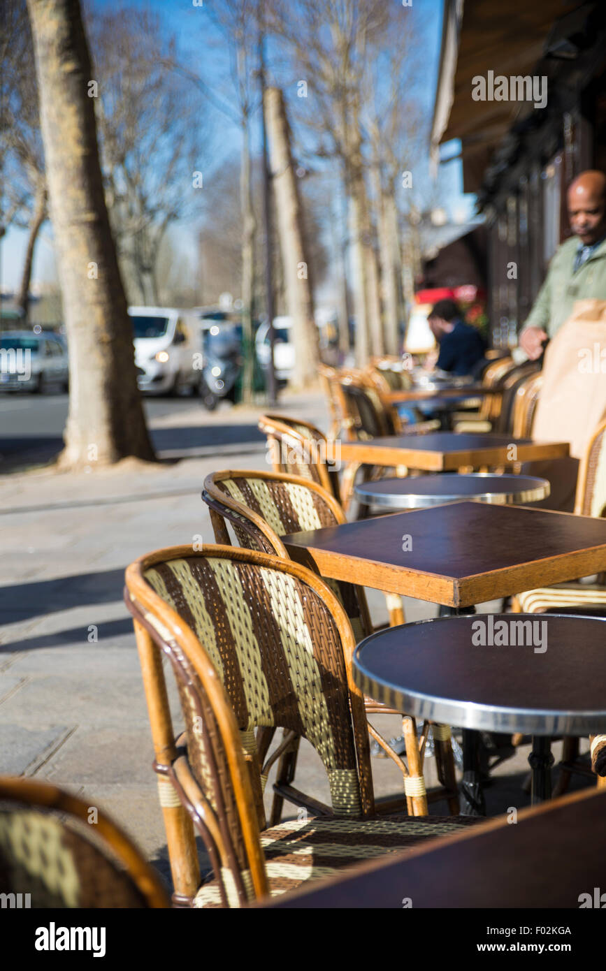 Empty cafe along the River Seine, Paris, France Stock Photo
