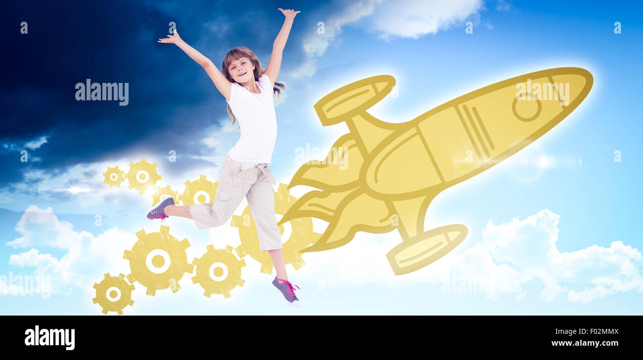 Happy girl jumping blue sky hi-res stock photography and images - Alamy