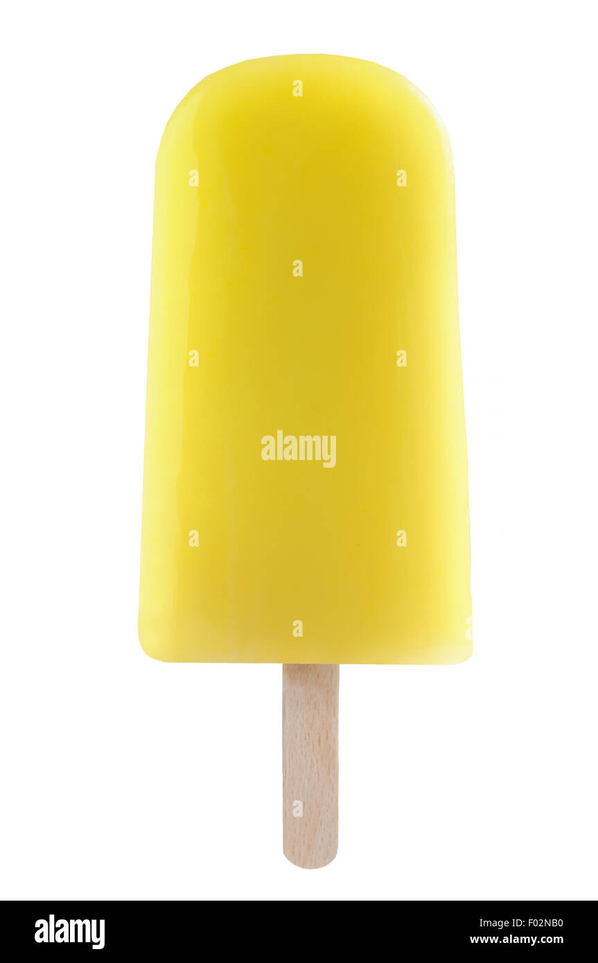 Yellow ice lolly pop over a white background Stock Photo