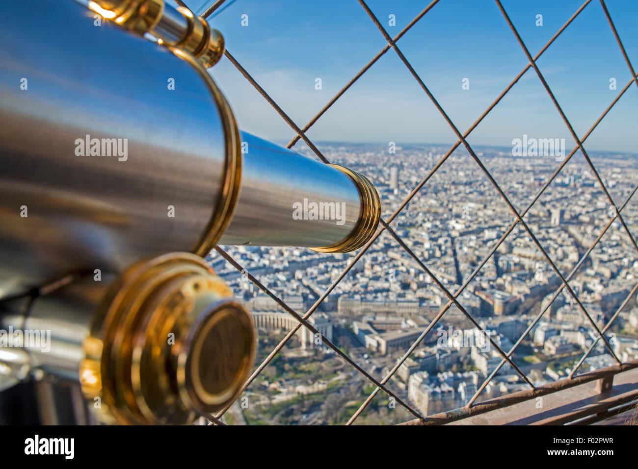 Telescope and view from the top of the Eiffel tower, Paris Stock Photo -  Alamy