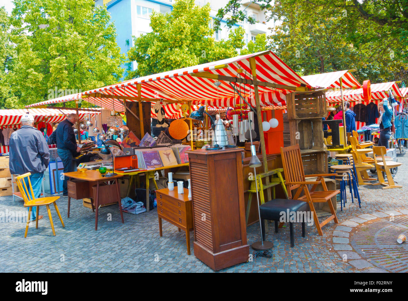 Saturday flea market, Marheinekeplatz, Kreuzberg, west Berlin, Germany Stock Photo