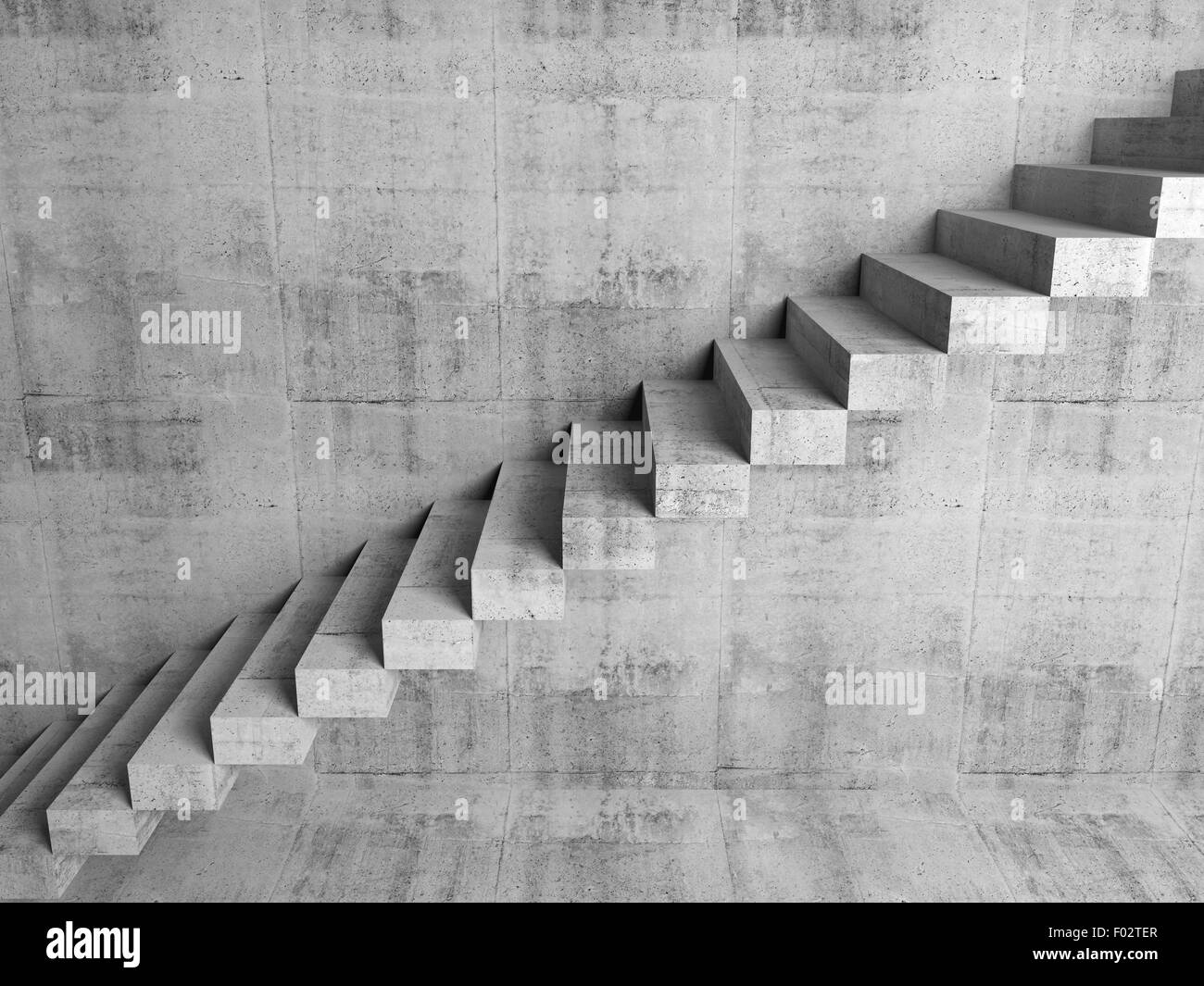 Abstract concrete interior fragment, cantilevered stairs on the wall, digital 3d illustration Stock Photo