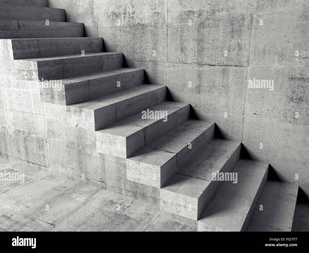 Abstract concrete interior fragment, cantilevered stairs on the wall, 3d illustration Stock Photo