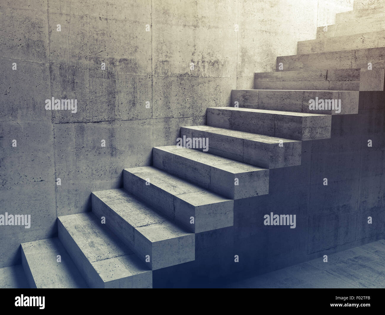 Abstract concrete interior, cantilevered stairs construction on the