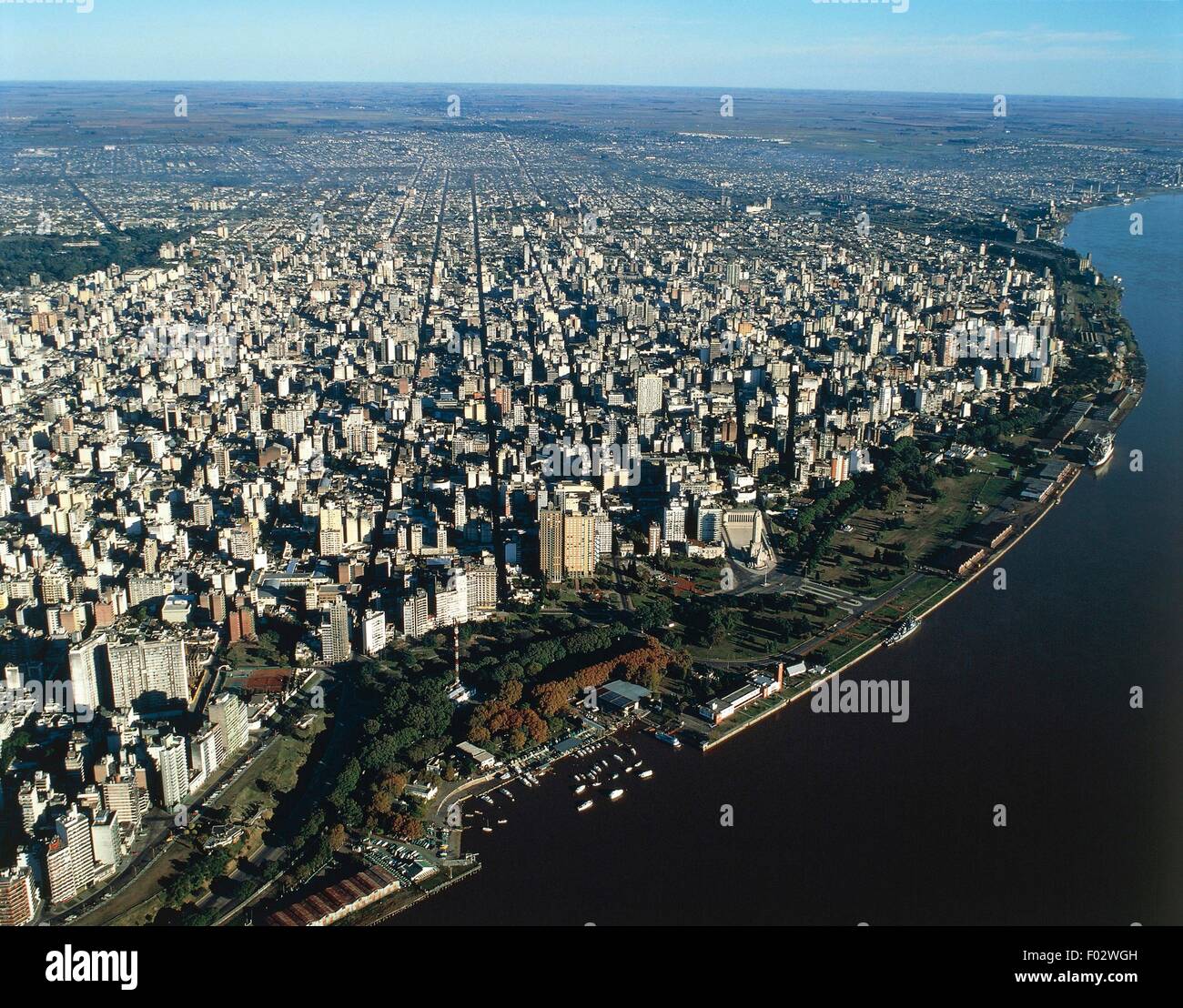 Aerial view of Rosario with the Parana River - Santa Fe Province Stock