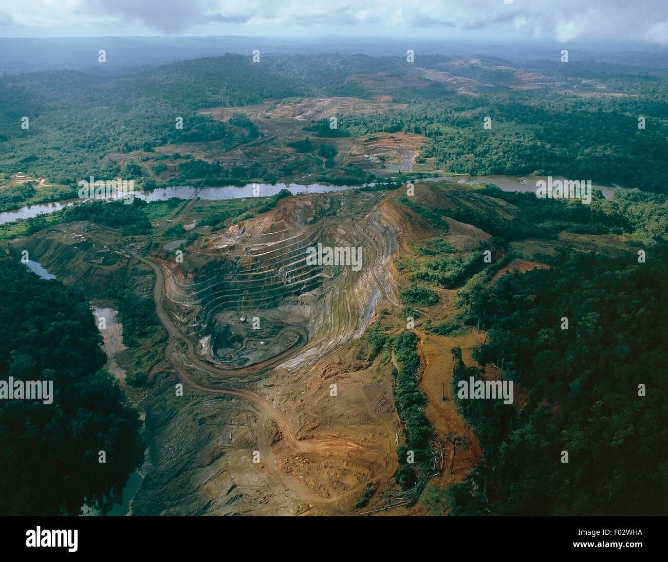Aerial view of a manganese mine, Serra do Navio, north of Macapa, State of Amapa, Brazil. Stock Photo