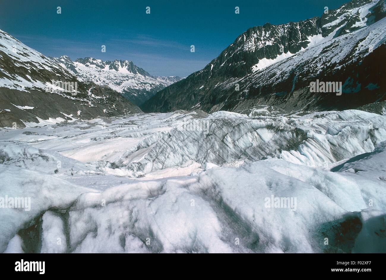 An ice tongue of the Mer de Glace glacier, Mont Blanc Group, Haute-Savoie, Rhone-Alpes, France. Stock Photo