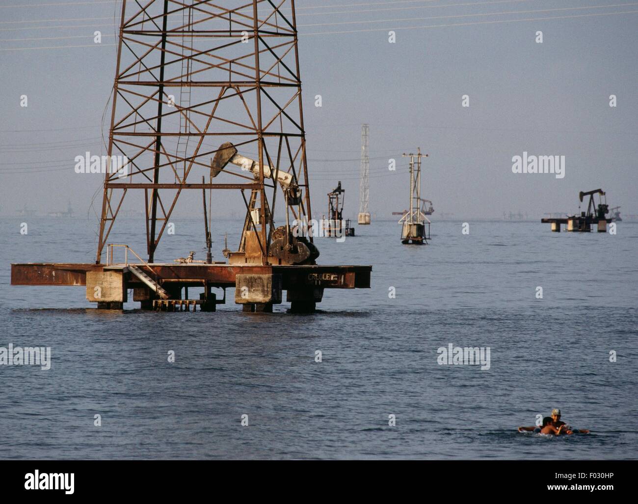 Oil platforms on Lake Maracaibo, Venezuela. Stock Photo