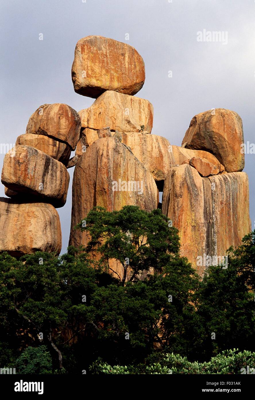 Mother and child, balancing rock formation from weathered granite ...