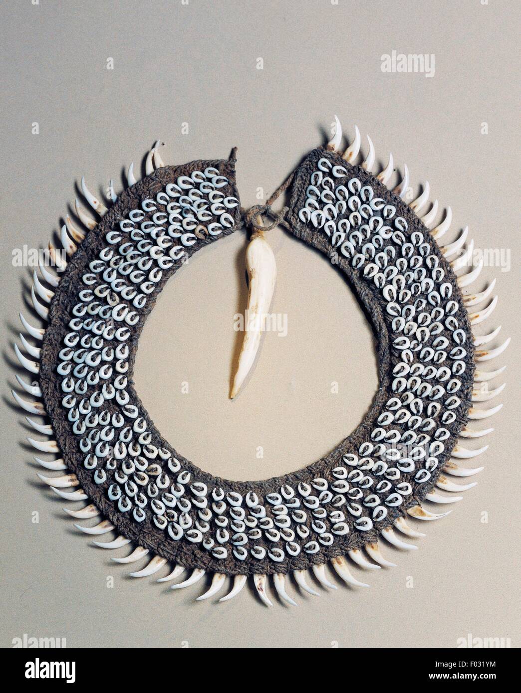 Necklace of shell, teeth and fibre, Papua New Guinea and Tonga Stock ...