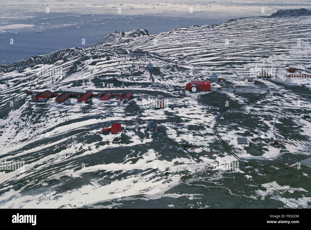 Aerial view of Argentina's Marambio research station, Seymour Island - Antarctica Stock Photo