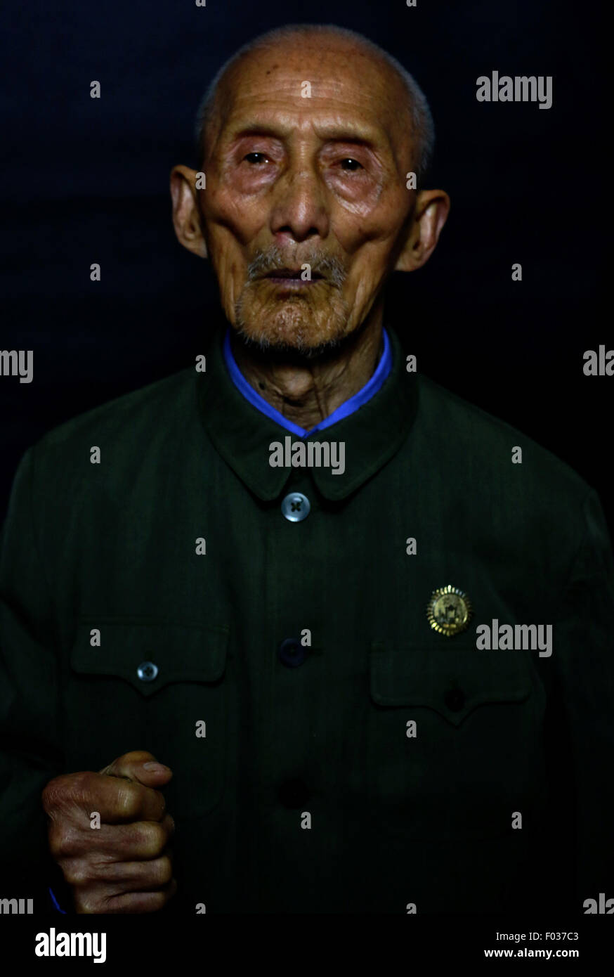 May 1, 2013 - CHN - CHINA - May 1 2013: (EDITORIAL USE ONLY. CHINA OUT)(MINIMUM PRICE: 100 USD) He Guoqing: Male, born in 1919 and now lives in Yongzhou Hunan. He joined the 4th Brigade Hunan Province government after the war occurred, and sent to Changsha School Huangpu Military Academy, then promoted as a Platoon Commander of Heavy Machine Gun Company 3rd battalion 8th Regiment 4th Brigade. He was trained in 5th term of Hongjiang training class of China -America cooperation in 1943, after 4 months he was Major leader of 7th Commando. It was directed by Dai Li later by Tao Yishan. They went d Stock Photo