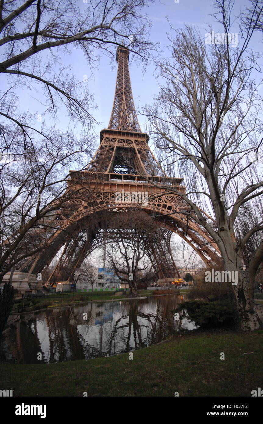 A view of the Eiffel Tower overlooking the city of Paris on the River Seine Stock Photo