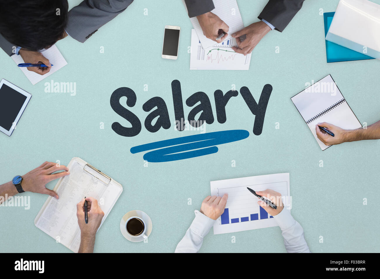 Salary against business meeting Stock Photo