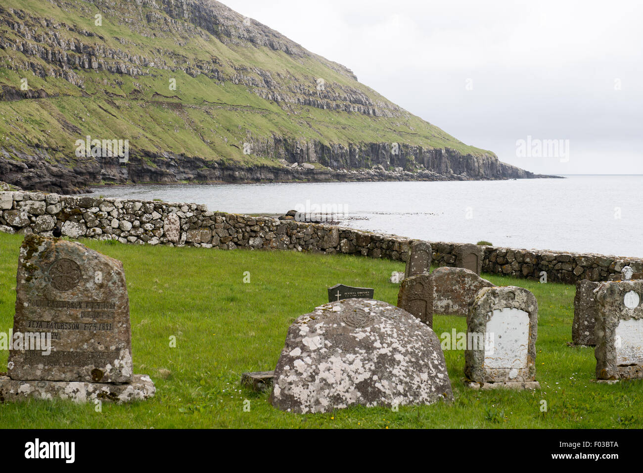 Old graveyard in Kirkjubøur on the Faroe Islands Stock Photo