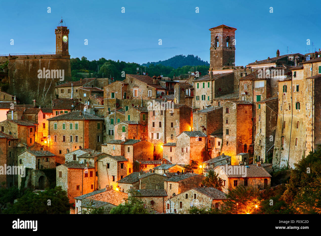 Beautiful medieval town in Tuscany, Sorano-(Grosseto, Tuscany, Italy) Vintage effect Stock Photo