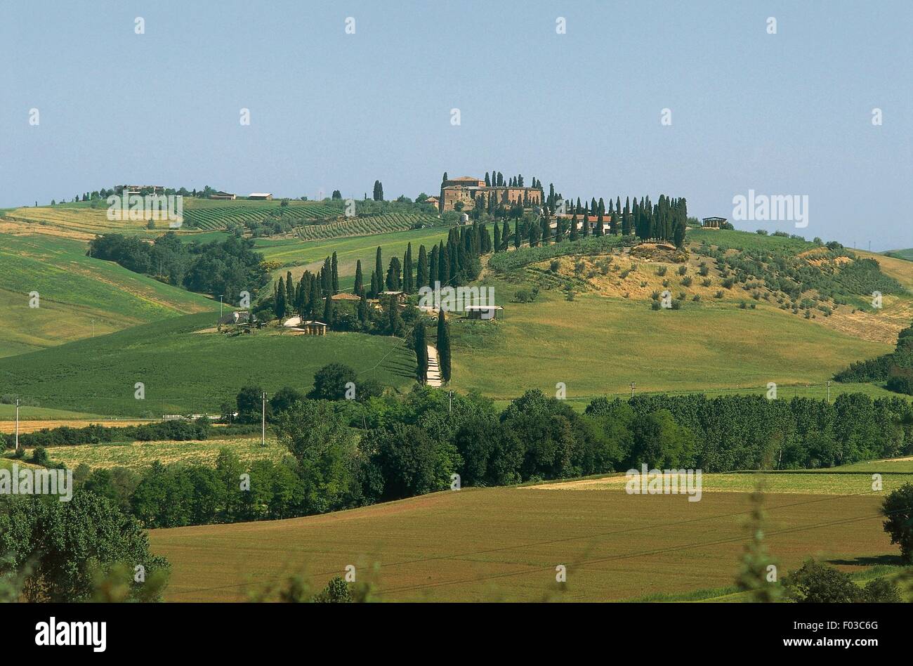 Verdelli castle, 14th-16th century, countryside around San Giovanni d'Asso, on Via Francigena (Francigena Way), Tuscany, Italy. Stock Photo