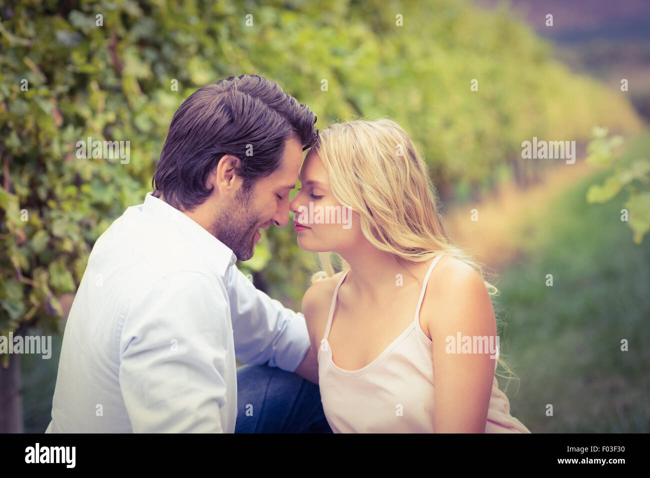 Kiss, love, romantic dating concept. Profile portrait of young