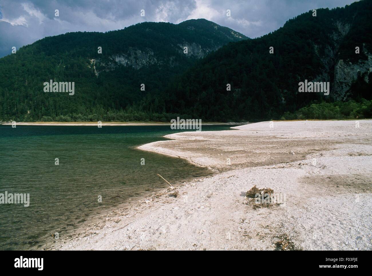 Predil (or Raibl) Lake in Rio del Lago valley, Forest of Tarvisio, Friuli-Venezia Giulia, Italy. Stock Photo