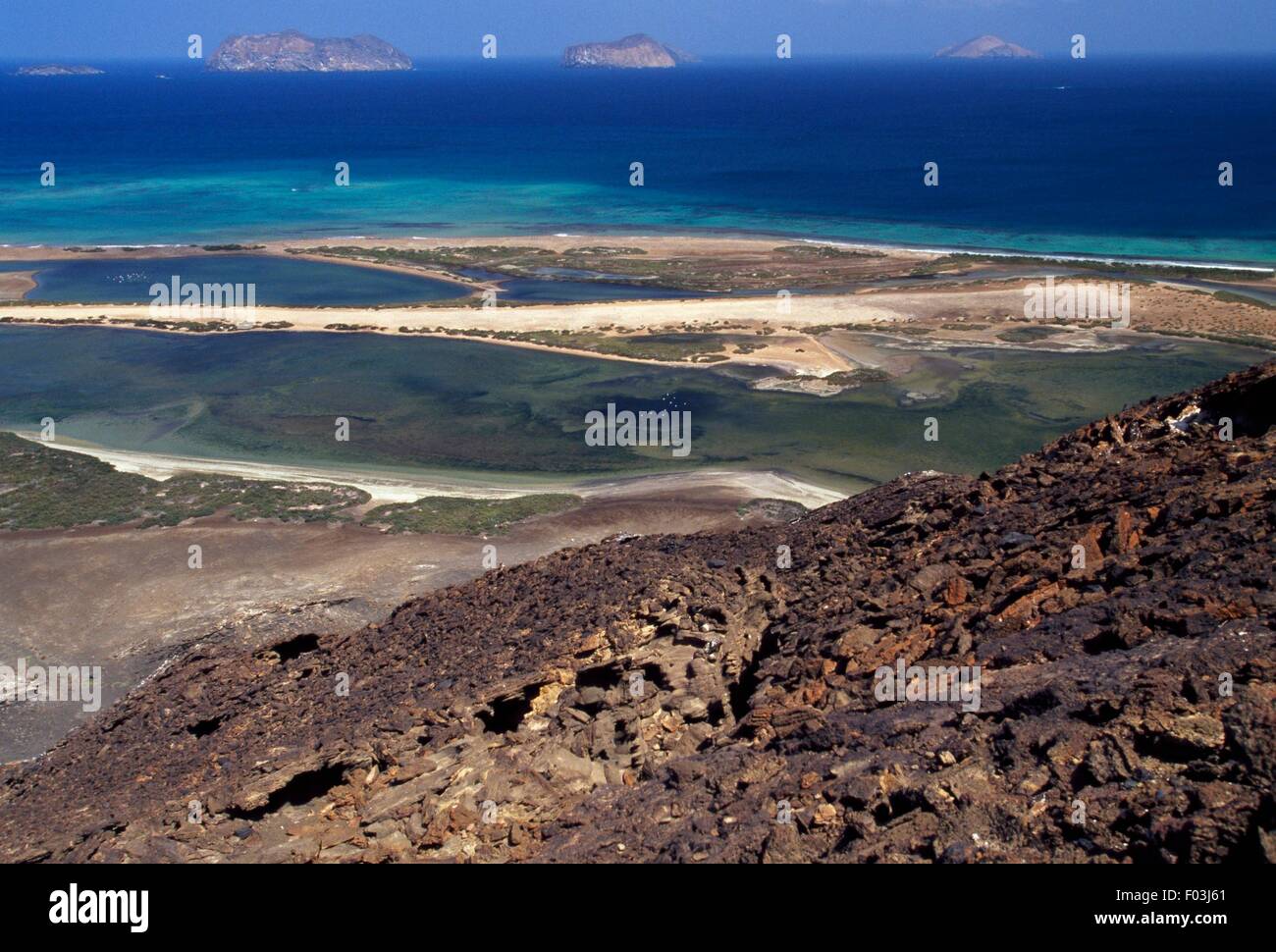 Saba Volcano View of the lagoon and the Red Sea from the volcano on the island of ...