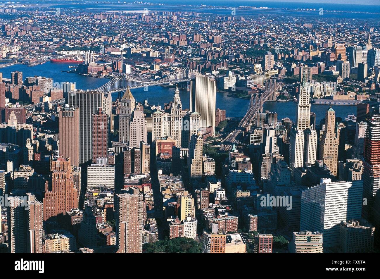 Aerial view of New York, Lower Manhattan and Hudson River - United ...