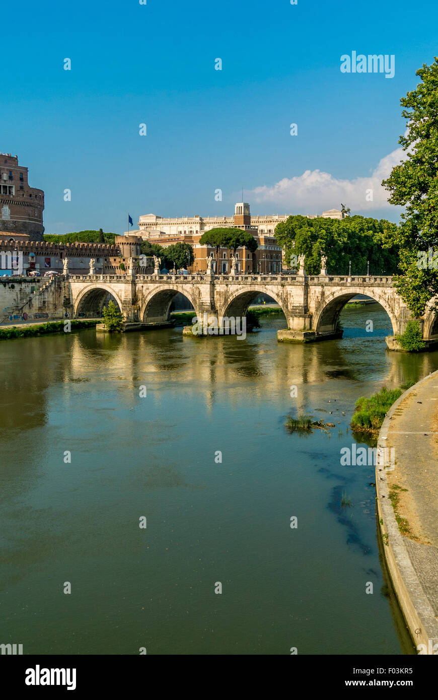 Ponte Sant'Angelo crossing the river Tiber. Rome Italy. Stock Photo