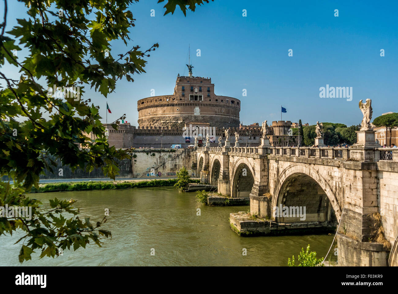 Castel sant'Angelo on the banks of the river tiber. Accessed by the ponte sant'angelo, Rome, Italy. Stock Photo