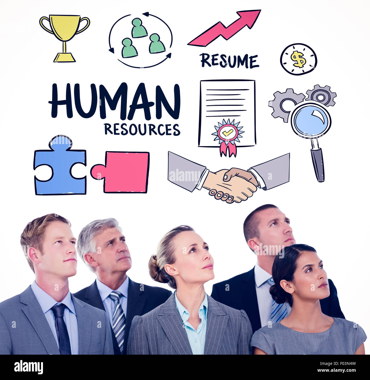 Composite image of business team looking up Stock Photo - Alamy