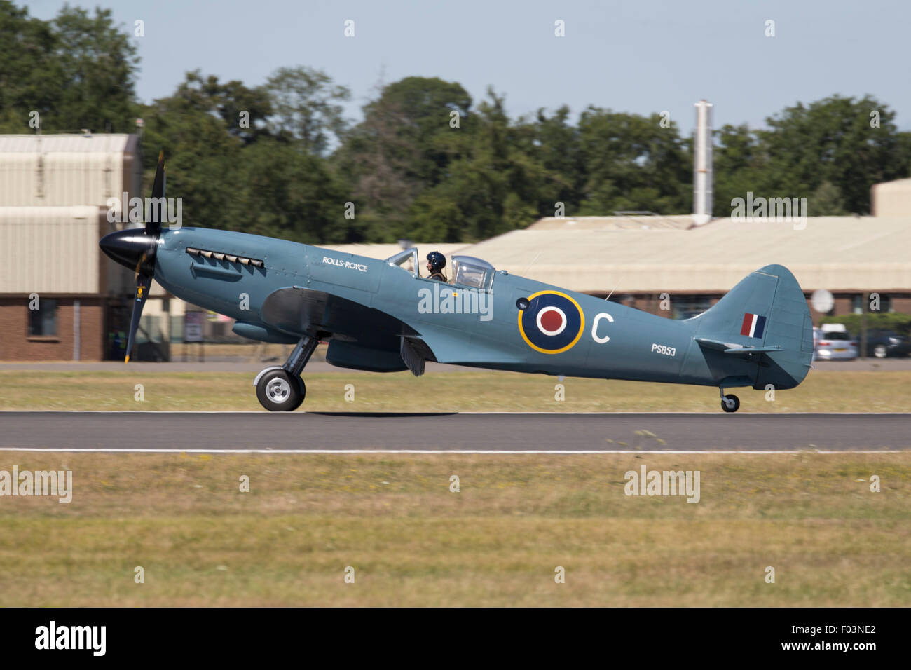 Supermarine  Mk XIX Spitfire owned by Rolls Royce flying at the 2015 Royal International Air Tattoo Stock Photo