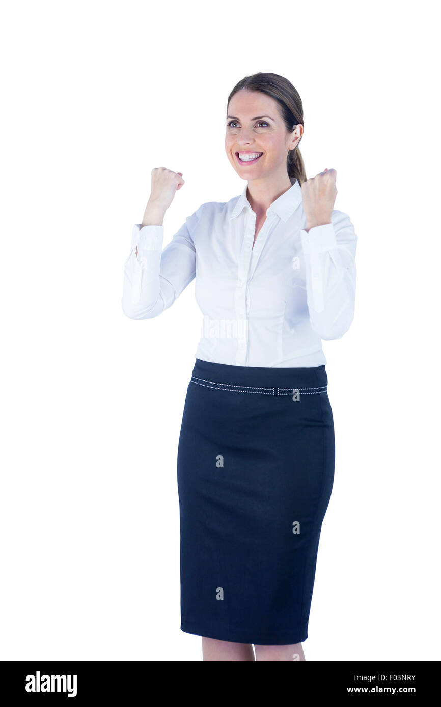 Pretty happy businesswoman reached her goal Stock Photo