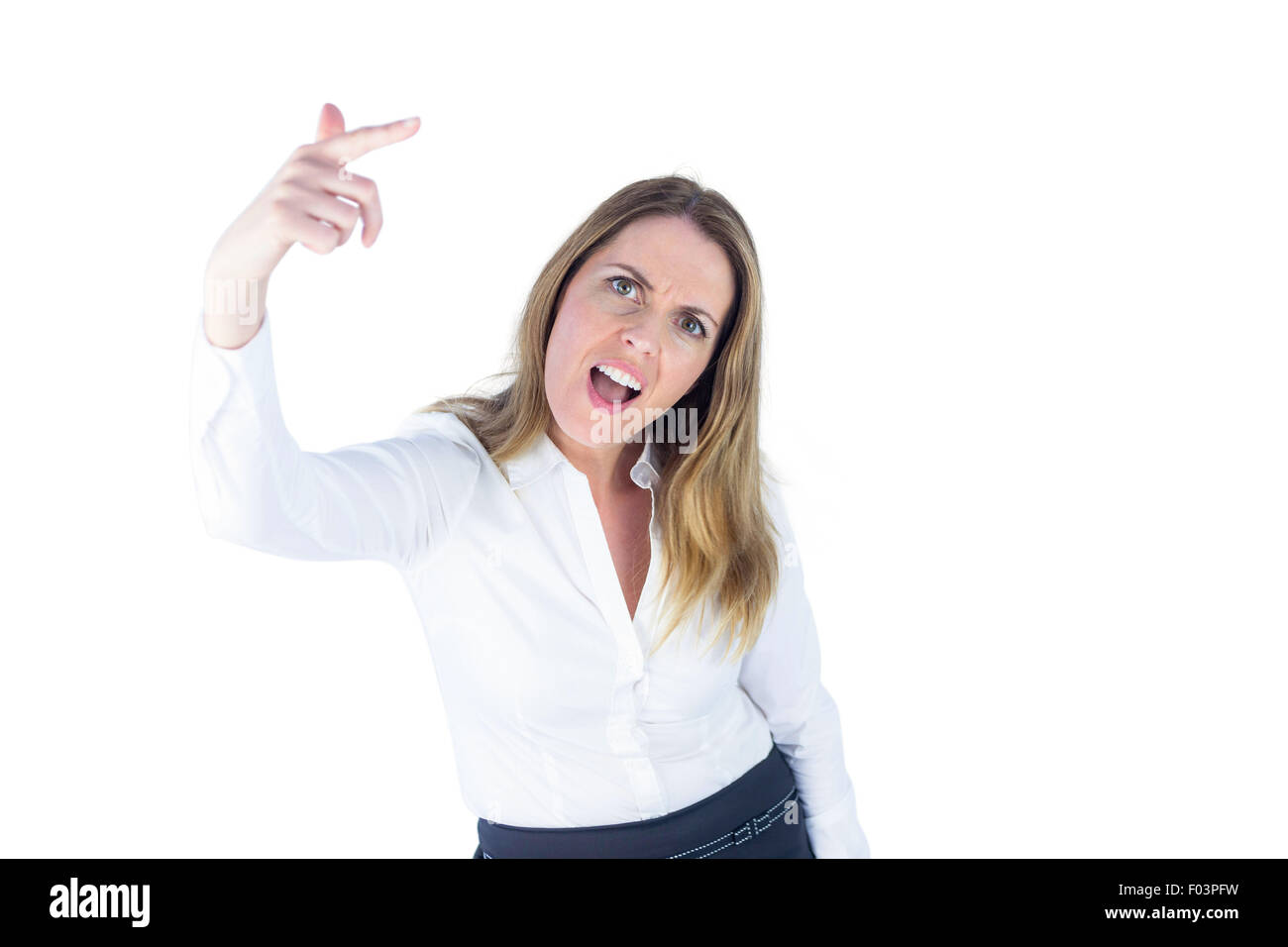 Angry businesswoman gesturing Stock Photo
