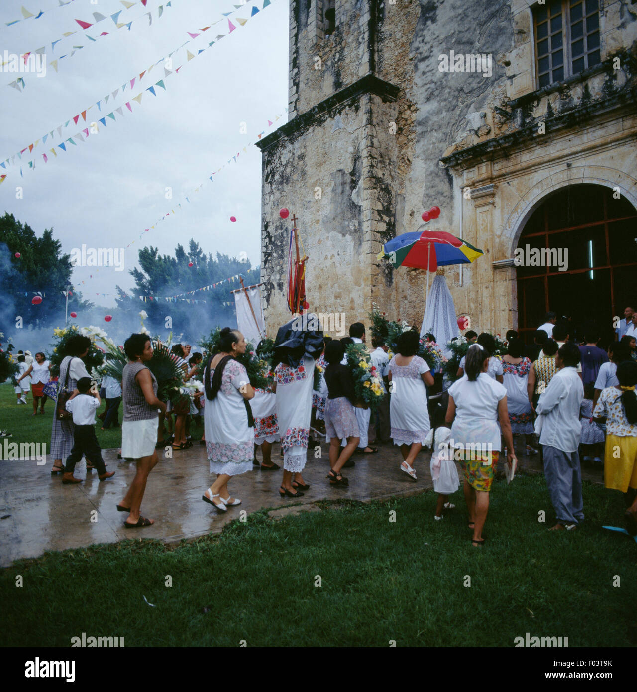 Procession for the Festival of the Birth of the Blessed Virgin Mary, Sotuta, Yucatan, Mexico. Stock Photo
