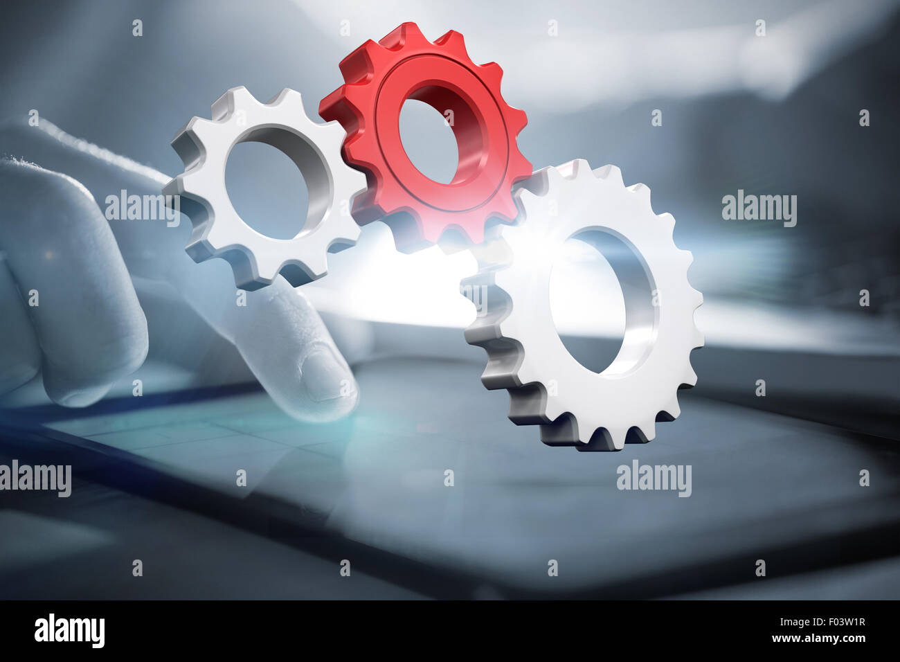 Composite image of white and red cogs and wheels Stock Photo