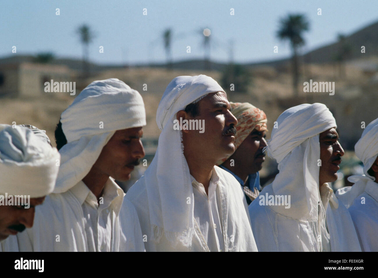 Group of men in traditional clothes, Matmata Berber festival, Tunisia. Stock Photo