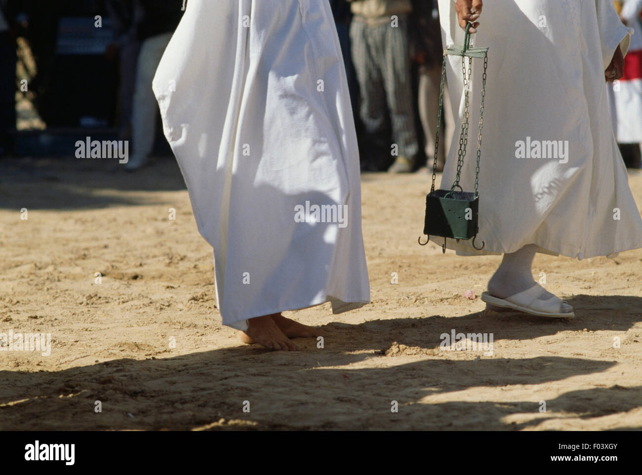 People in traditional clothes, detail the legs, Matmata Berber festival, Tunisia. Stock Photo